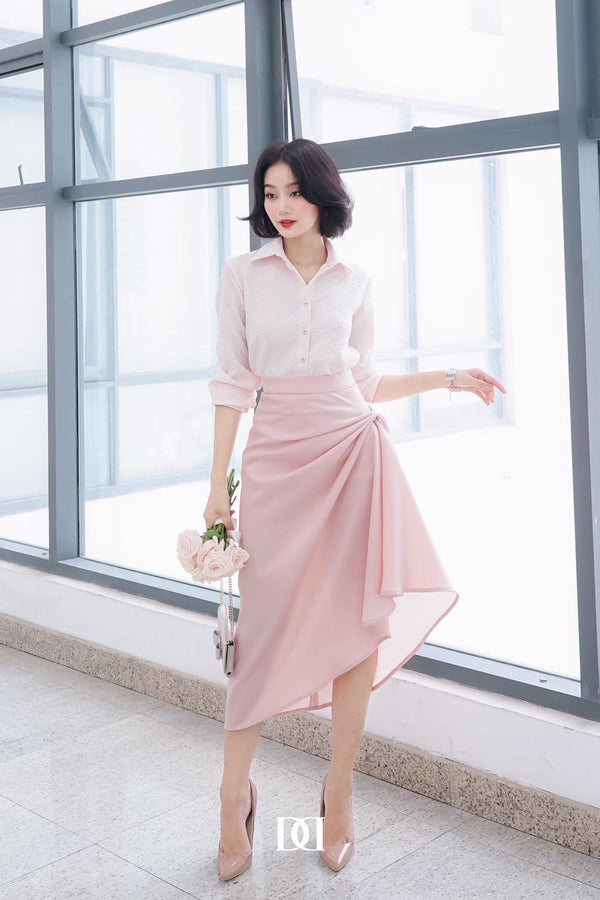 Fae Top (Hồng) - Áo Sơmi Nút Nổi Tay Phồng