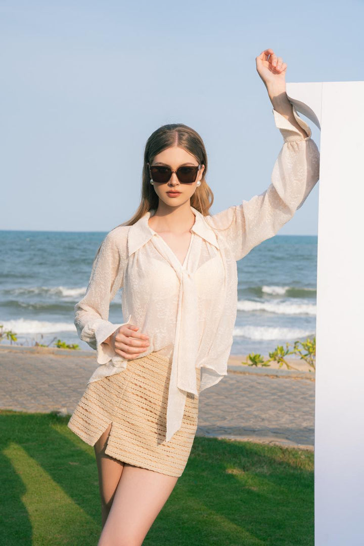 DARLING DIVA Áo rũ tay phồng dây cổ & chân váy chữ A xẻ tà Dream Set