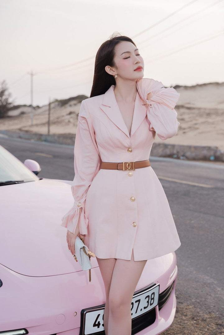 DARLING DIVA Đầm cổ vest tay dài loe Esther Dress