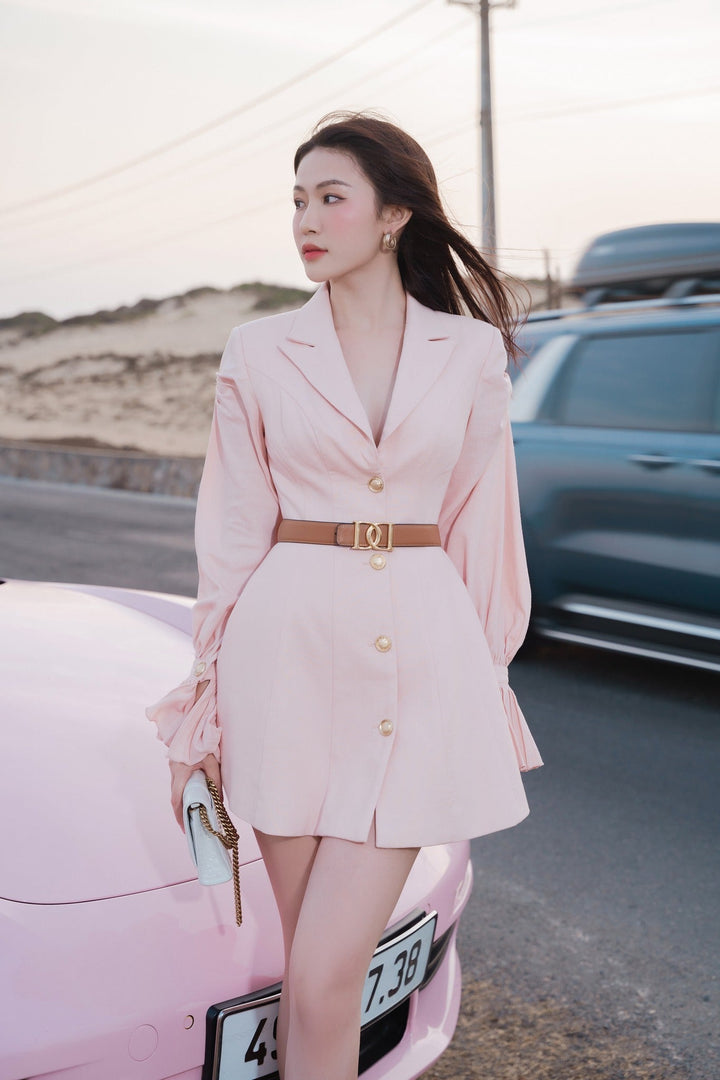 DARLING DIVA Đầm cổ vest tay dài loe Esther Dress