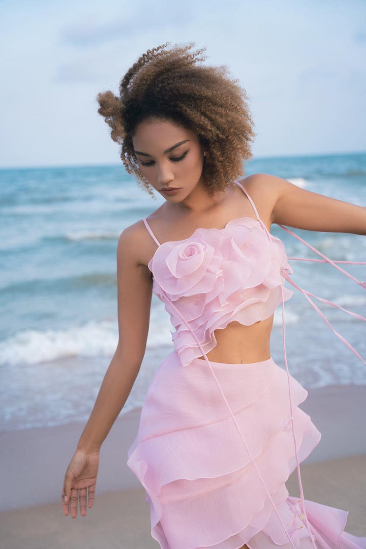 DARLING DIVA Rose Layered Ruffled Organza Top & A-line Skirt