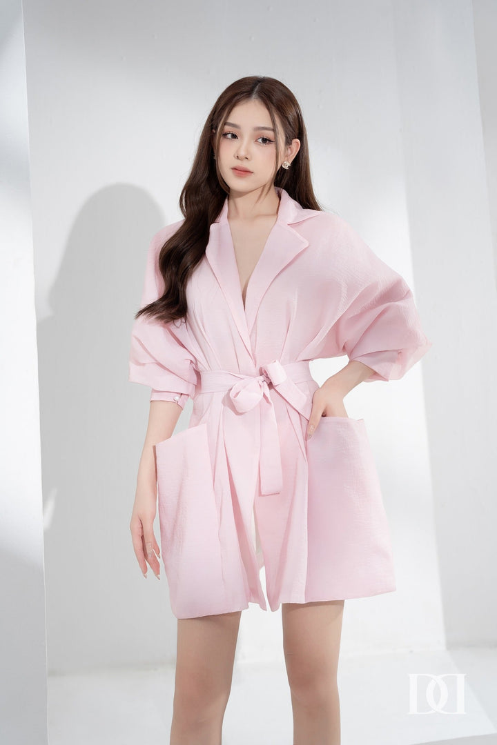DARLING DIVA Đầm tay phồng cánh dơi ôm cổ vest & quần ngắn TANA SET & Dây belt hoa