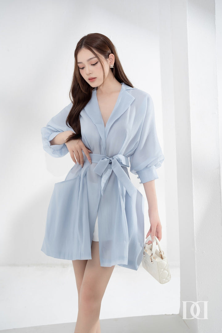 DARLING DIVA Đầm tay phồng cánh dơi ôm cổ vest & quần ngắn TANA SET & Dây belt hoa