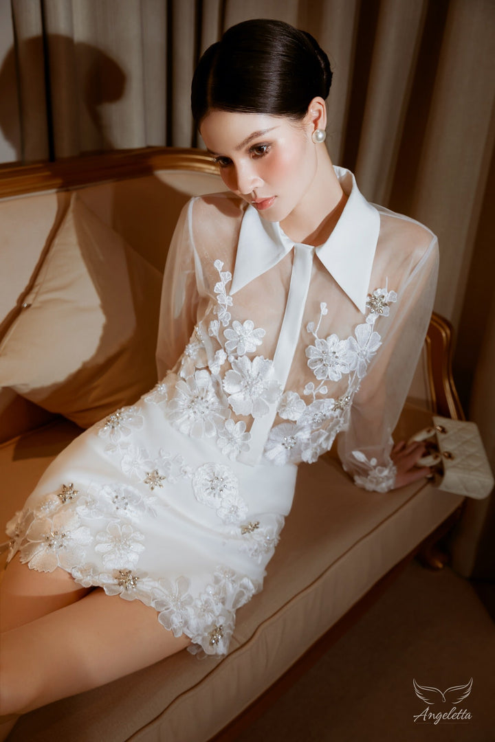 Angeletta Áo Crop-Top Đính Hoa & Chân Váy Đính Hoa Đá Amy Set