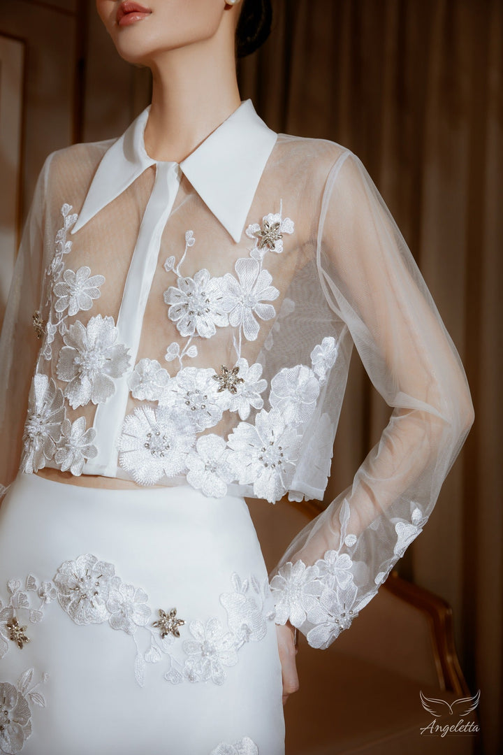 Angeletta Áo Crop-Top Đính Hoa & Chân Váy Đính Hoa Đá Amy Set