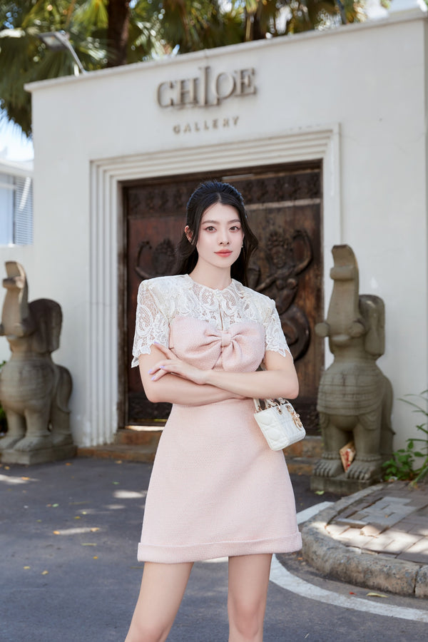 Ashta Dress - Đầm Tweed Kết Hợp Vải Ren Đứng Form