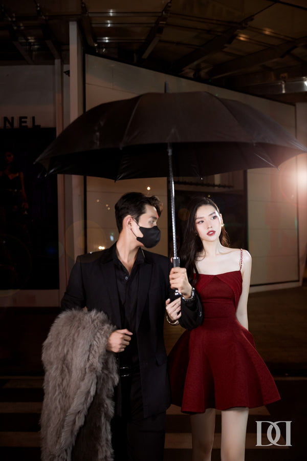 Cinto Dress - Đầm Mini Hai Dây Đính Đá Nổi Dáng Xòe