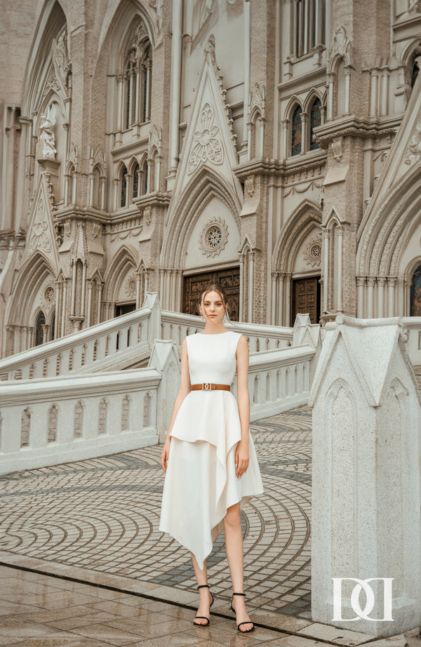 Anrum Dress - Đầm Midi Bất Cân Xứng Tà