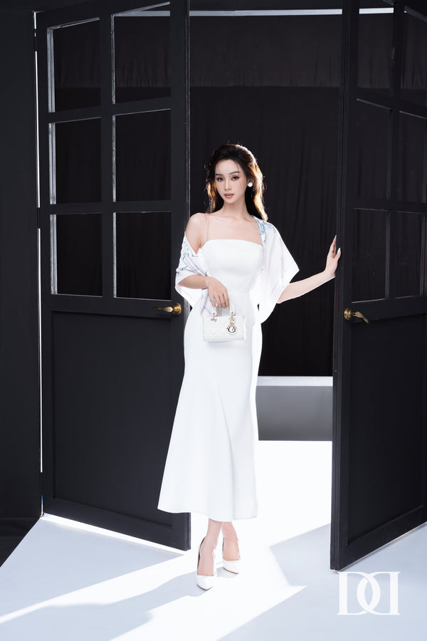 Dissey Dress - Đầm Midi Hai Dây Đuôi Cá & Khăn Choàng Cổ