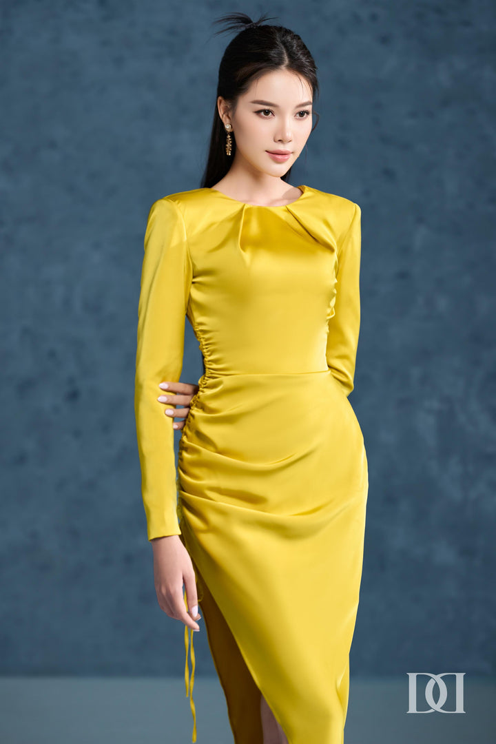 DARLING DIVA Đầm Ôm Đôn Vai Rút Dây Tôn Đường Nét Mảnh Mai Mathis Dress