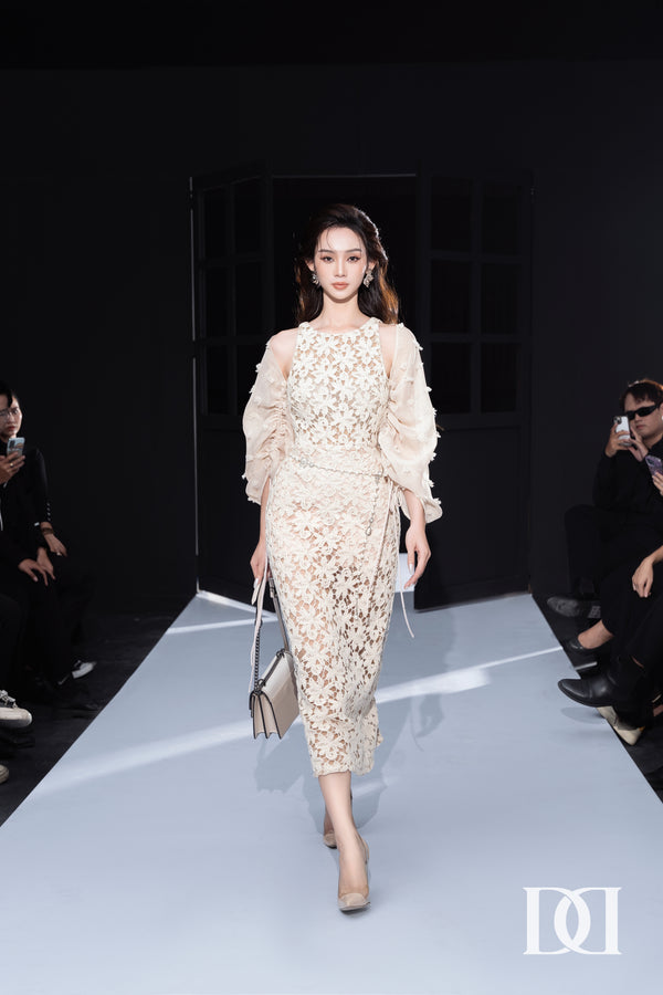 Miyake Dress - Đầm Midi Dáng Bút Chì Tay Phồng Khoét Vai