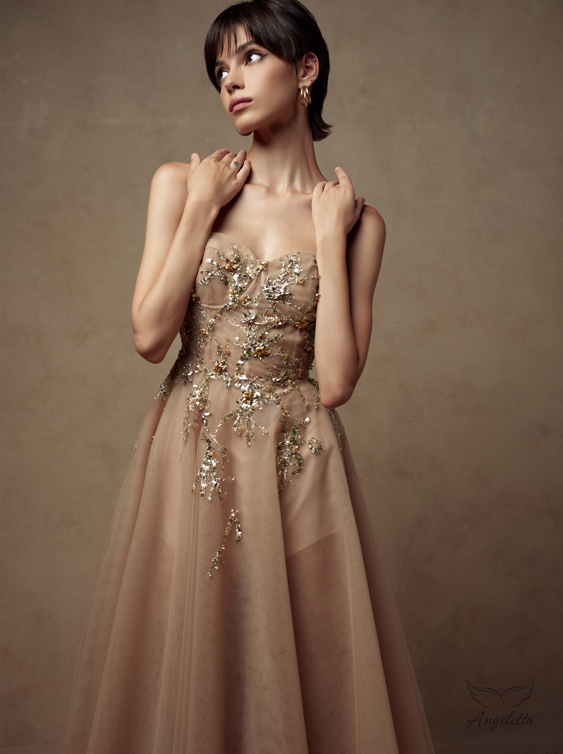 Angeletta Đầm cúp ngực dáng xòe đính kết Tiana Dress