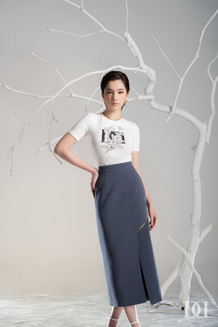 DARLING DIVA Áo in họa tiết 3D Vạt Xòe & Chân Váy Bút Chì Xẻ Cách Điệu Khóa Kéo Baylis Set