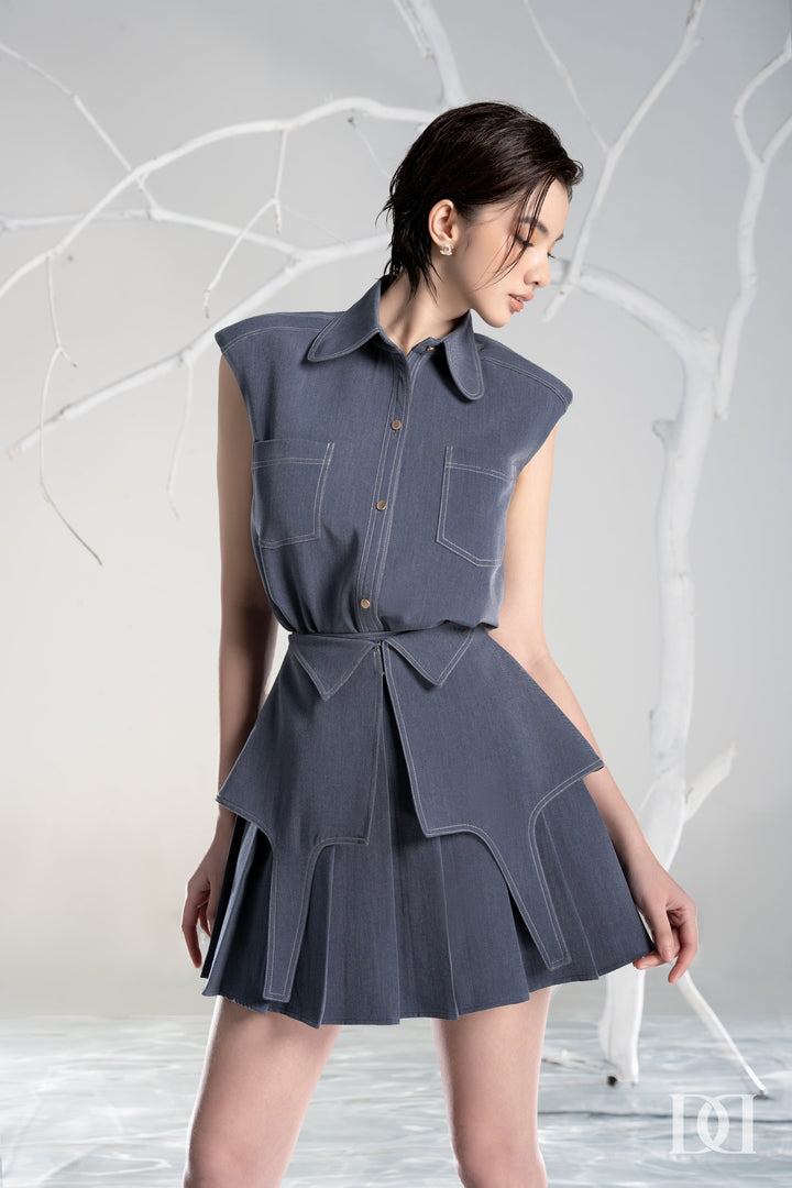 DARLING DIVA VN Áo Độn Vai Sát Nách & Chân Váy xếp Ly Cách Điệu Peplum Cá Tính Leah Set