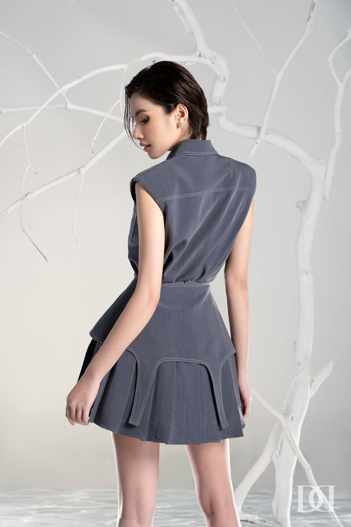 DARLING DIVA VN Áo Độn Vai Sát Nách & Chân Váy xếp Ly Cách Điệu Peplum Cá Tính Leah Set