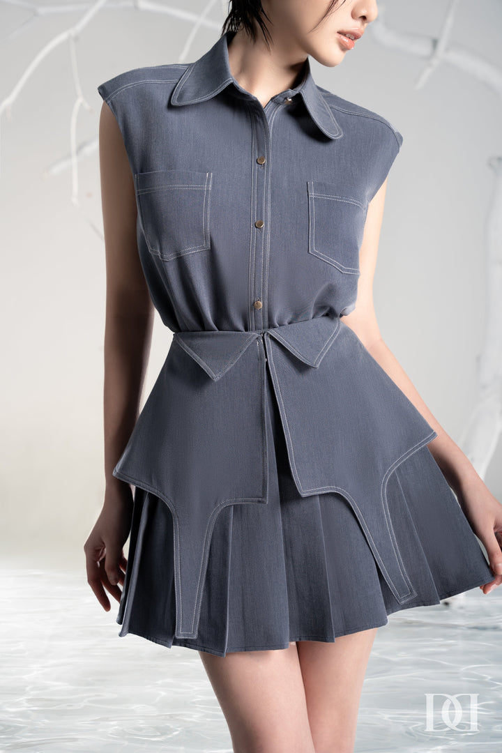DARLING DIVA VN Áo Độn Vai Sát Nách & Chân Váy xếp Ly Cách Điệu Peplum Cá Tính Leah Set