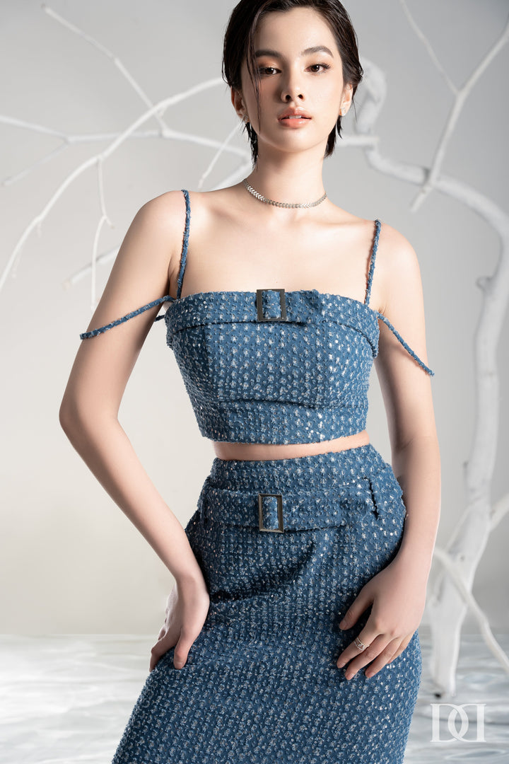 DARLING DIVA Áo hai dây crop-top & Chân Váy Midi Bút Chì Lamie Set