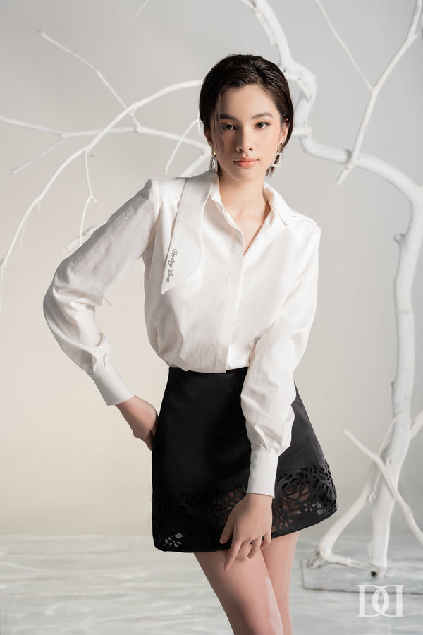 DARLING DIVA Áo cổ vạt dài cách điệu & Chân váy chữ A LUSTA SET