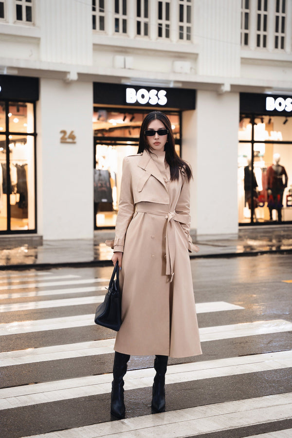 Dolyn Coat - Áo khoác A-line Dây đeo bằng vải thun dài đến bắp chân