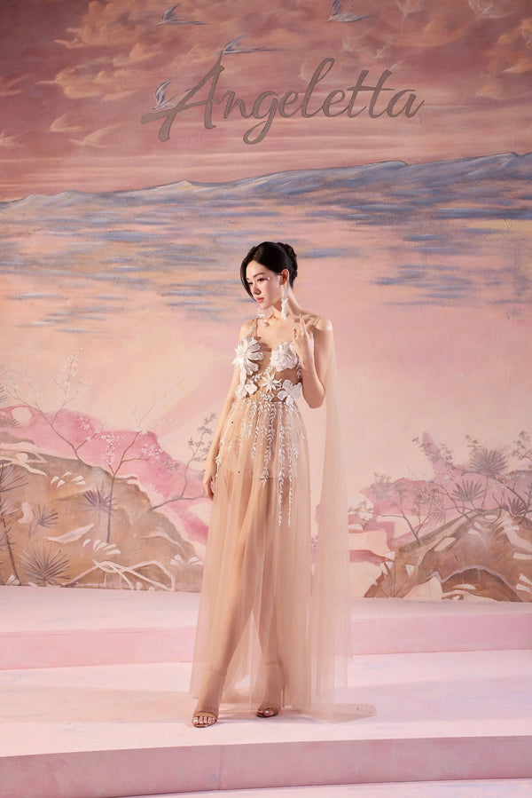 EMMA DRESS - ĐẦM CỔ V XUYÊN THẤU DÁNG DÀI ĐÍNH HOA