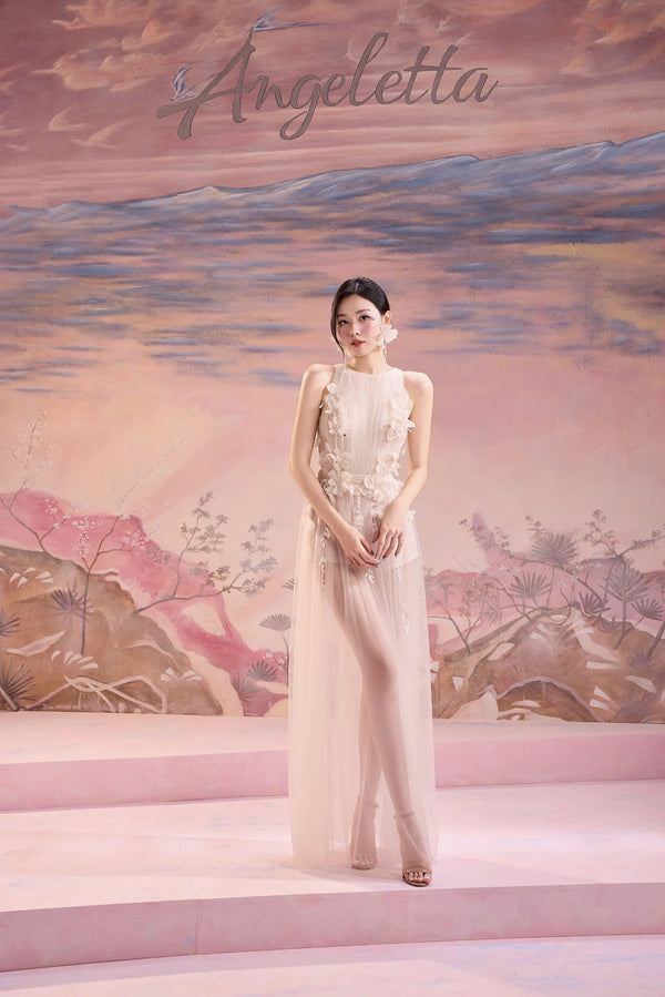 DONNA DRESS - ĐẦM DÁNG DÀI PHỐI LƯỚI XUYÊN THẤU ĐÍNH HOA
