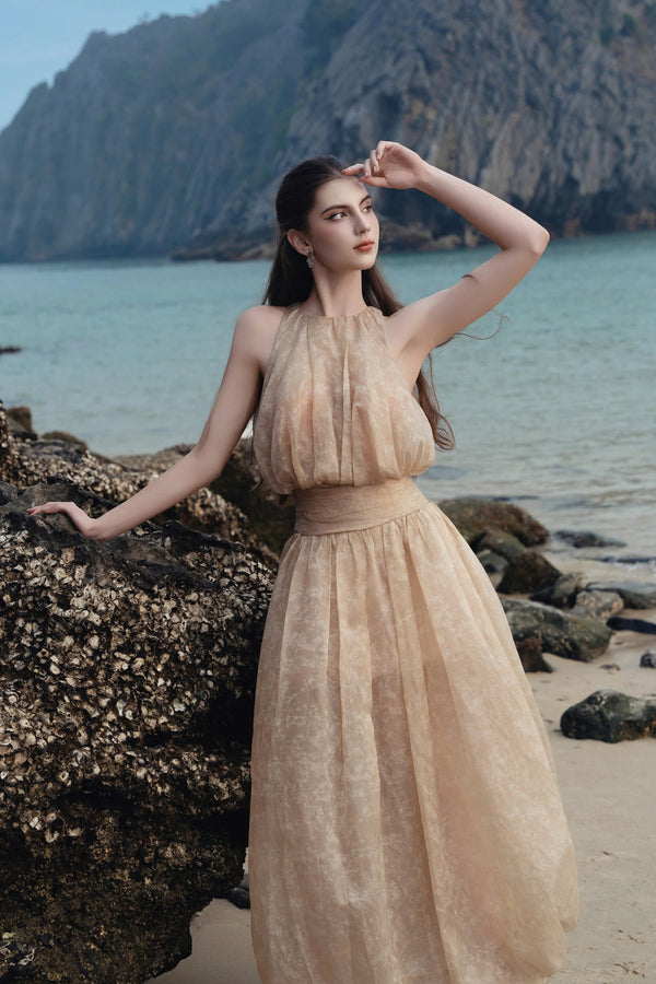 TIMOTHY DRESS – ĐẦM DÀI CỔ YẾM DÁNG PHỒNG XẾP LI CỔ ĐIỂN