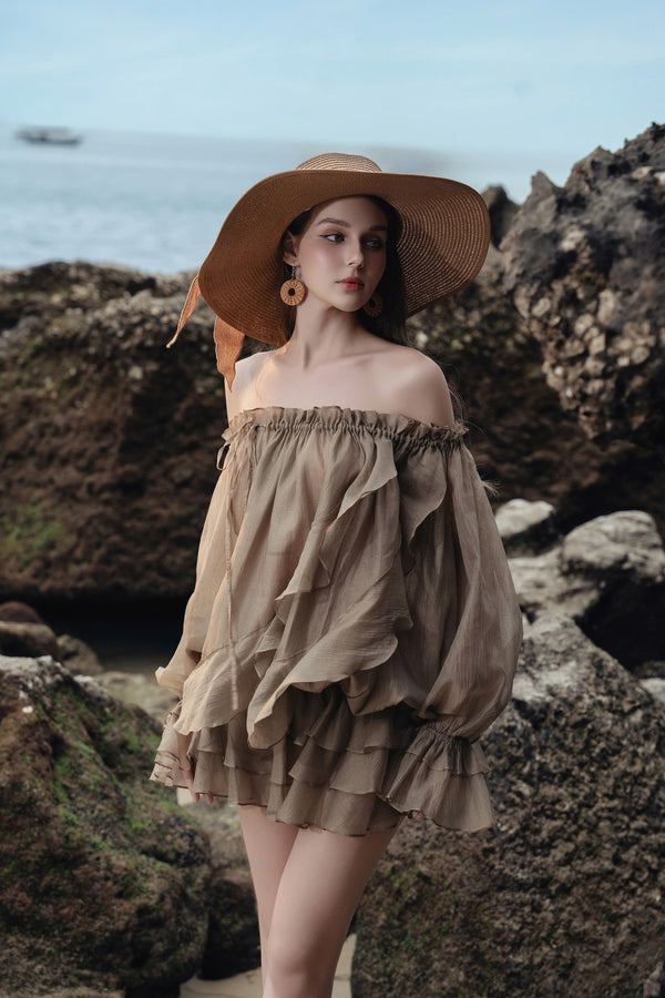MILA DRESS – ĐẦM MINI DÁNG TRỄ VAI PHỐI TẦNG NHÚN VẢI TỰ NHIÊN