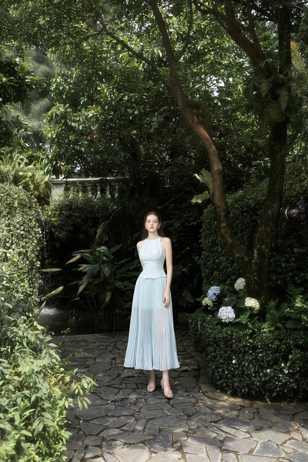 HARLOW DRESS - Đầm Xanh Pastel Dáng Midi Cổ Yếm