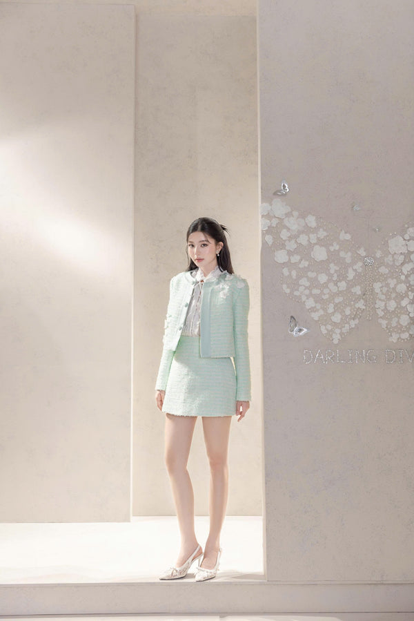 KAYLE SET - Set Tweed Xanh Mint Dáng Ngắn Phối Sơ Mi Sành Điệu
