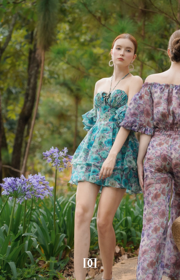 DARLING DIVA Allium A-line Heart Neck Chiffon Mini Dress