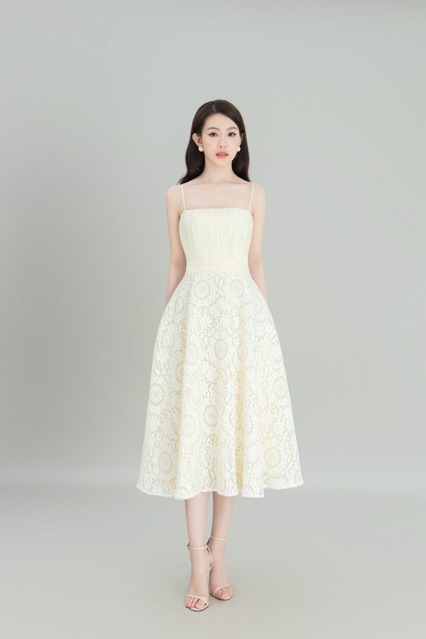 DARLING DIVA Đầm Dài Hai Dây Kêt Hợp Hai Chất Liệu Đa Dạng, Độc Đáo Sora Dress và áo Khoác ngoài tay dài Sora Top