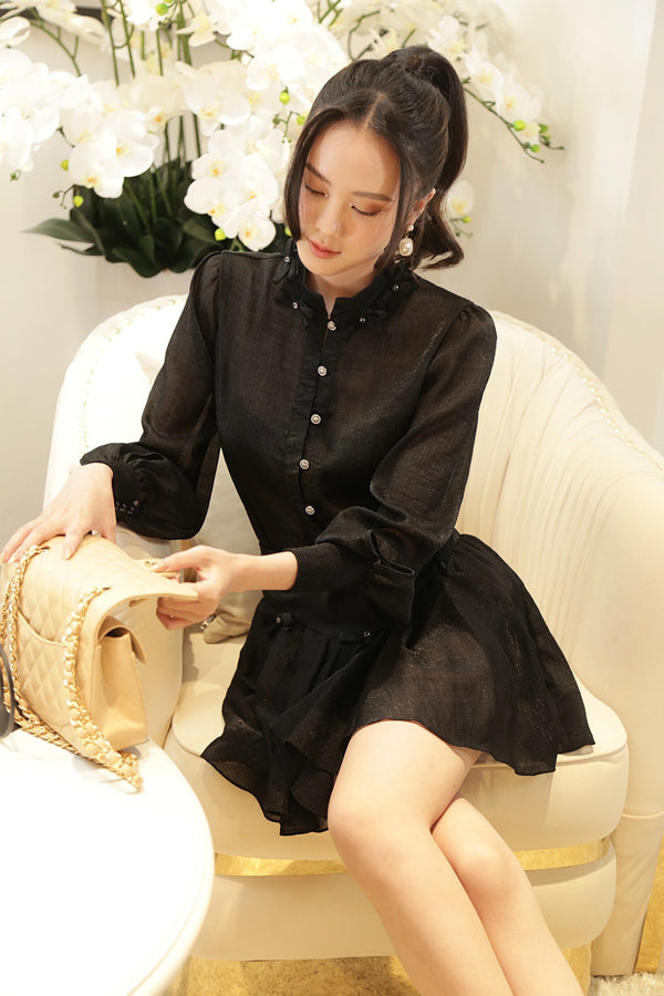 Áo sơ mi cổ trụ đính nơ nổi Moen Top