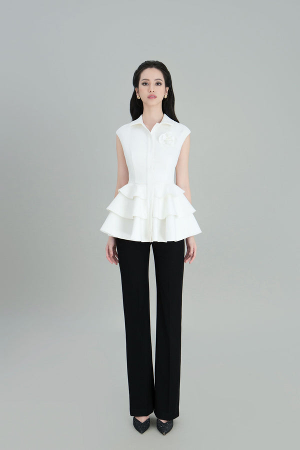DARLING DIVA Áo tay ngắn cổ điển cách tầng Haruna Top & Quần ống suông Ciel Pants