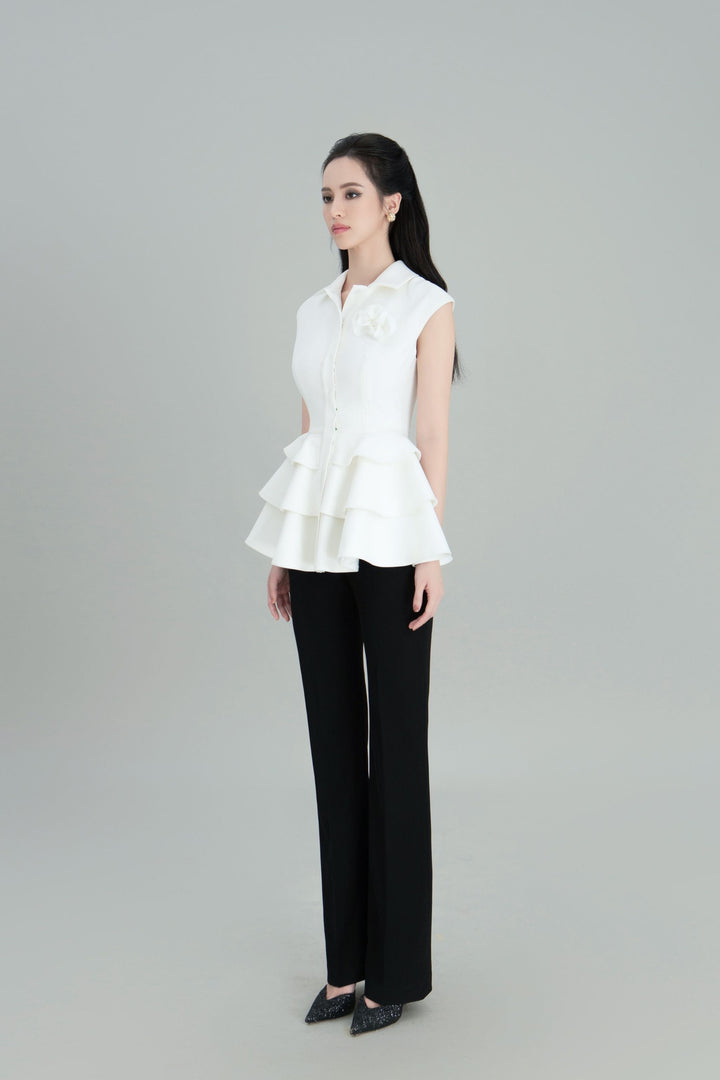 DARLING DIVA Áo tay ngắn cổ điển cách tầng Haruna Top & Quần ống suông Ciel Pants