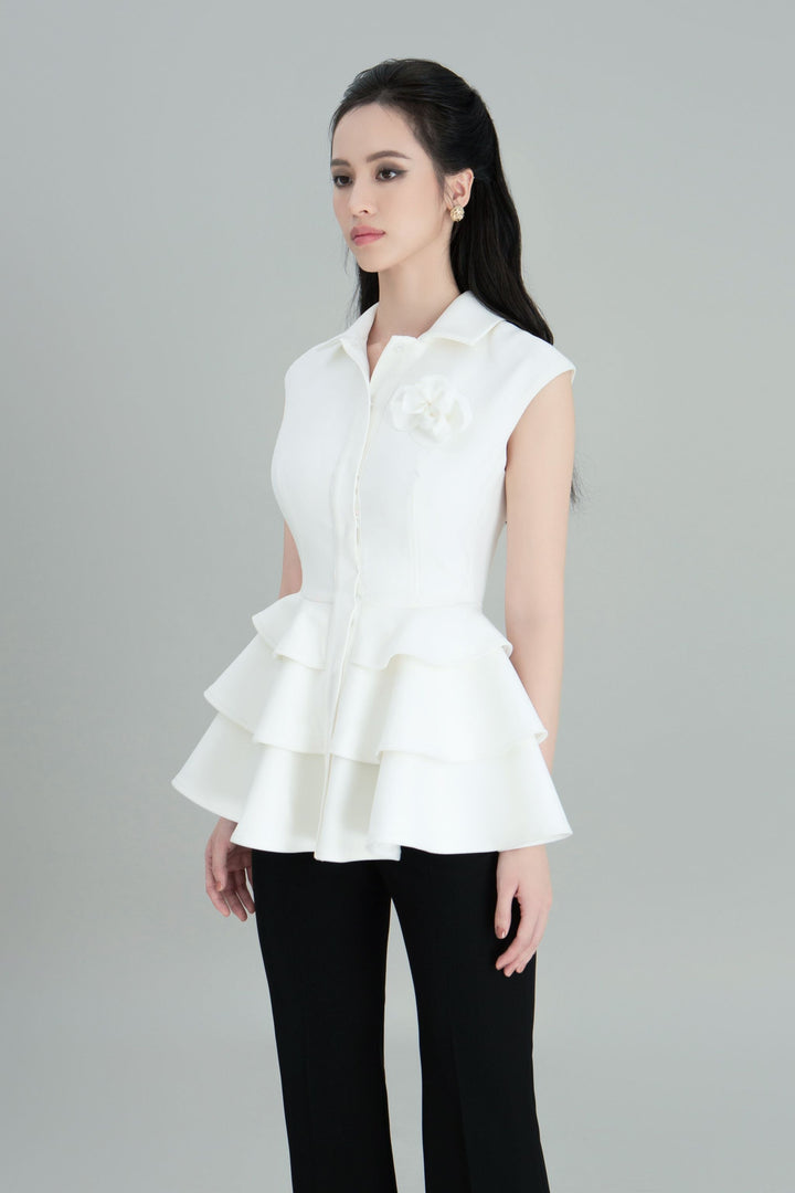 DARLING DIVA Áo tay ngắn cổ điển cách tầng Haruna Top & Quần ống suông Ciel Pants