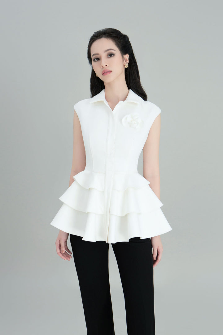 DARLING DIVA Áo tay ngắn cổ điển cách tầng Haruna Top & Quần ống suông Ciel Pants