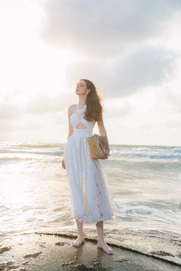 DARLING DIVA Đầm midi hoa nổi cột dây Louisa Dress