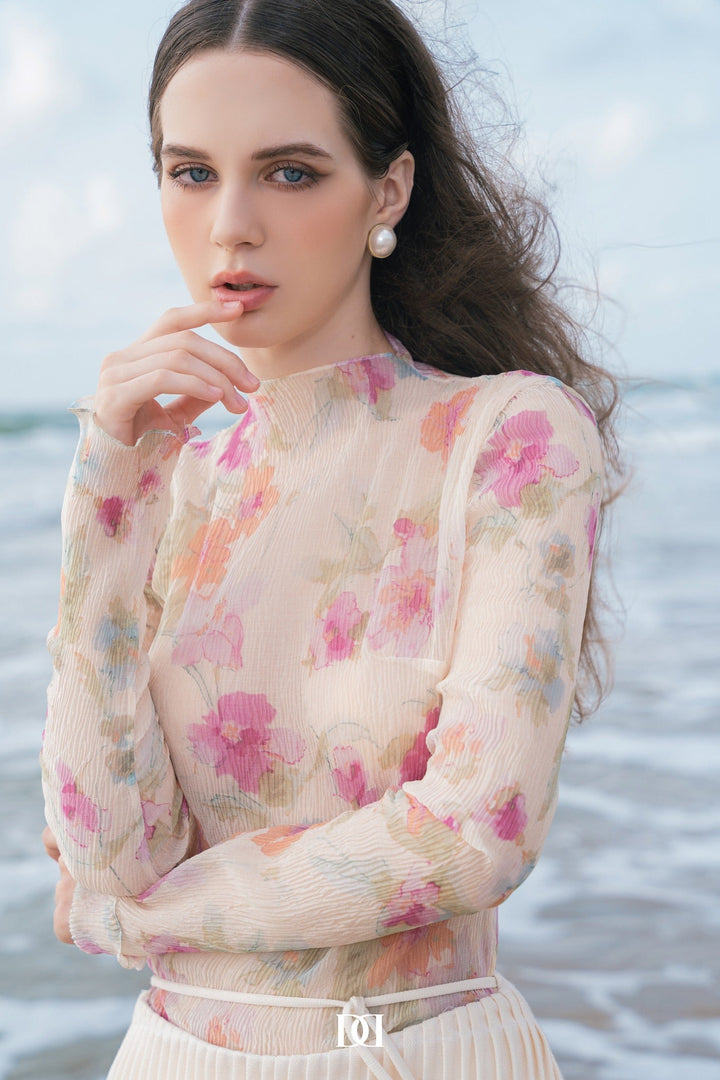 DARLING DIVA Áo voan hoa & Chân váy chữ A Winne Set
