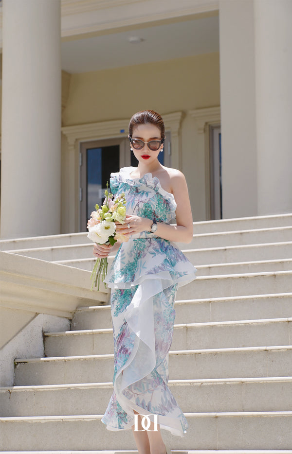Quince Dress - Đầm Midi Voan Lệch Vai Dáng Bút Chì