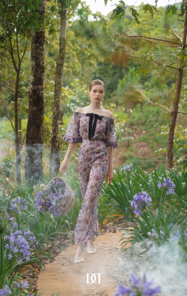 Mokara Off-Shoulder Chiffon Long Length Jumpsuit