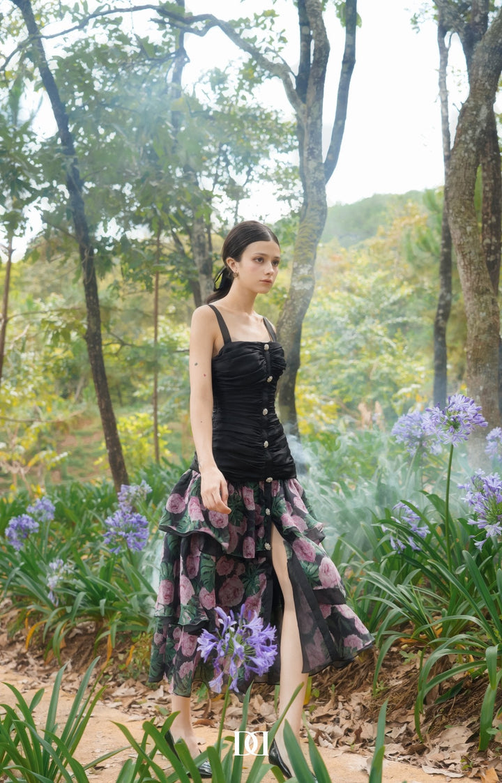 DARLING DIVA Ochna Apron Strappy Chiffon Midi Dress