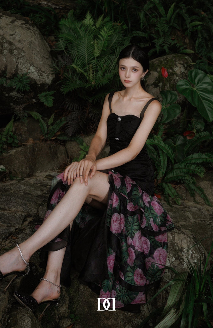 DARLING DIVA Ochna Apron Strappy Chiffon Midi Dress