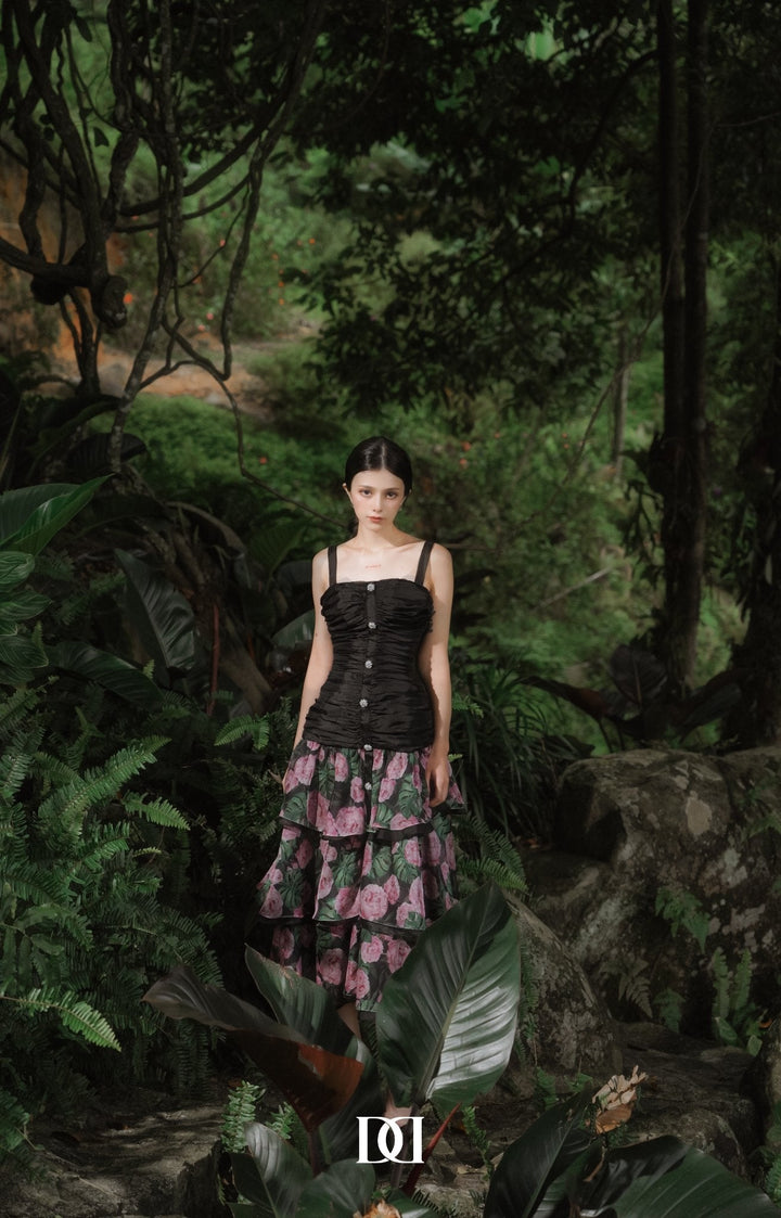 DARLING DIVA Ochna Apron Strappy Chiffon Midi Dress
