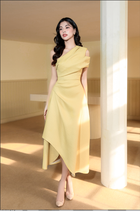 DARLING DIVA Đầm lệch vai xoè xẻ tà Silvie Dress