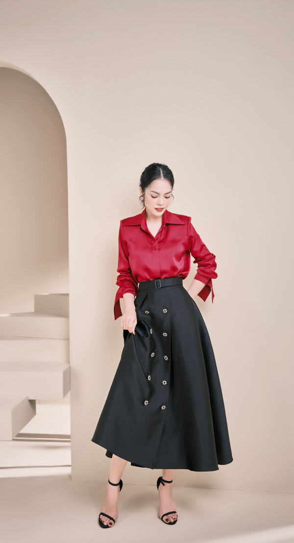 Tegan Skirt - Chân váy chữ A điểm nhấn nút nổi midi
