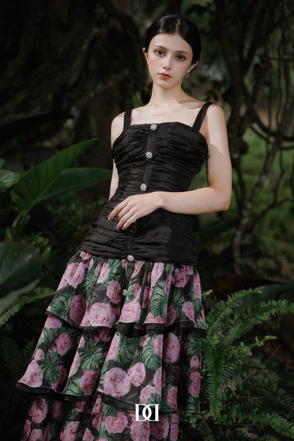 DARLING DIVA Ochna Apron Strappy Chiffon Midi Dress
